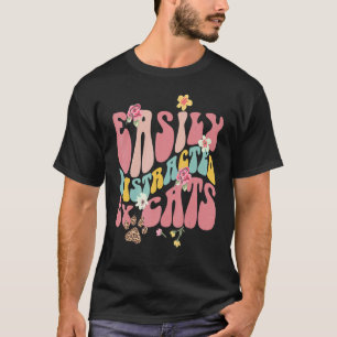 Camiseta Retrô Fácilmente Distraído Por Gatos Floral Mãe de