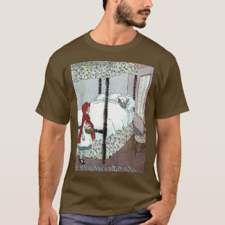Camiseta Retro Fairytale Lobo Mau Pequeno Cabelo Vermelho A