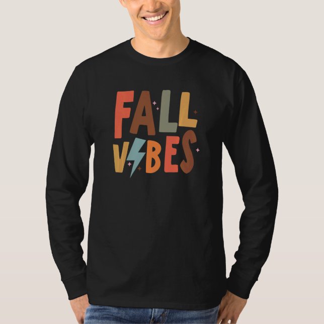 Camiseta Retro Fall Vibes Lightning Bolt Happy Fall Thanksg (Frente)