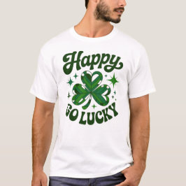 Camiseta Retro Feliz e Sortudo Dia de São Patrício Trevo