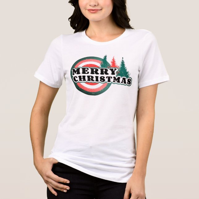 Camiseta Retrô Feliz Natal Árvores Feriados de Inverno (Frente)