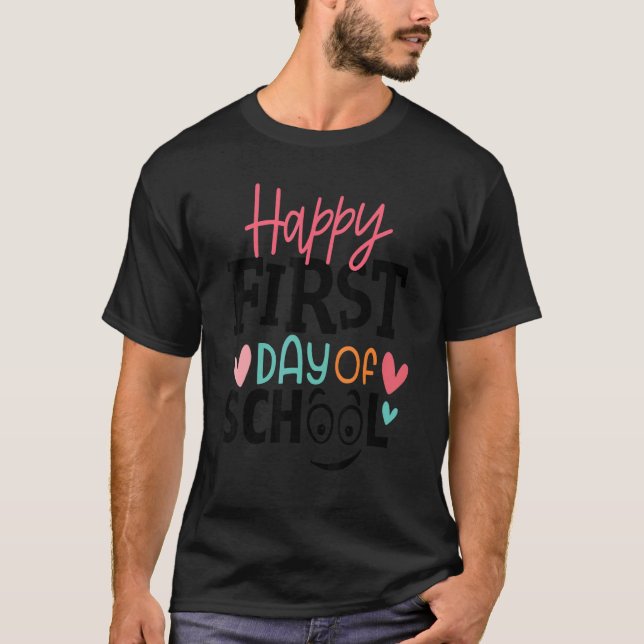 Camiseta Retrô Feliz Primeiro Dia Da Professora De Volta (Frente)