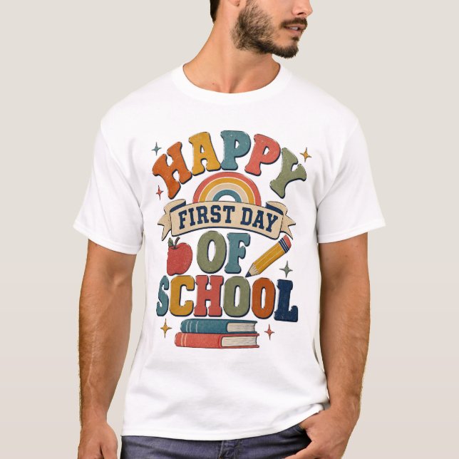 Camiseta Retro Feliz Primeiro Dia de Aula (Frente)
