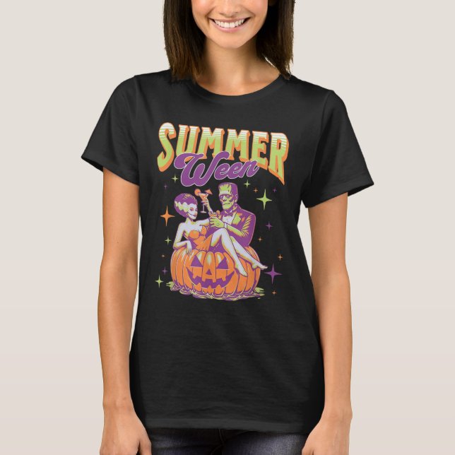 Camiseta Retro Feliz Summerween Divertido Monstro de Franke (Frente)