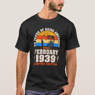 Camiseta Retro Fevereiro De 1939 84 Anos De Pesca 84º Nasci