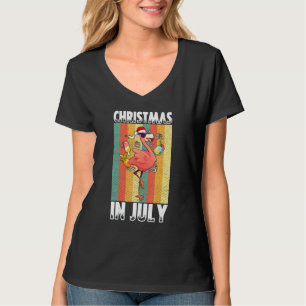 Camiseta Retro Flamingo Santa Hábito Natal Em Julho Girl Su