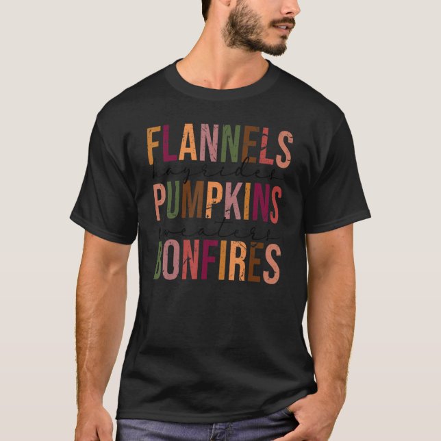 Camiseta Retro Flannels Hayrides Pumpkins Sweater Bonfire (Frente)