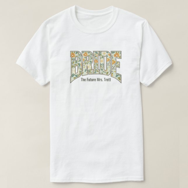 Camiseta Retro Floral BRIDE Engagement Bach Party (Frente do Design)