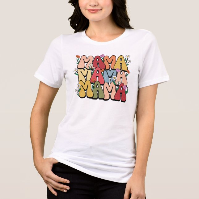 Camiseta Retro Floral "Mama" Bubble Font (Frente)
