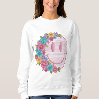 Camiseta Retro Floral Smiley Face PNG Sublimation Design 