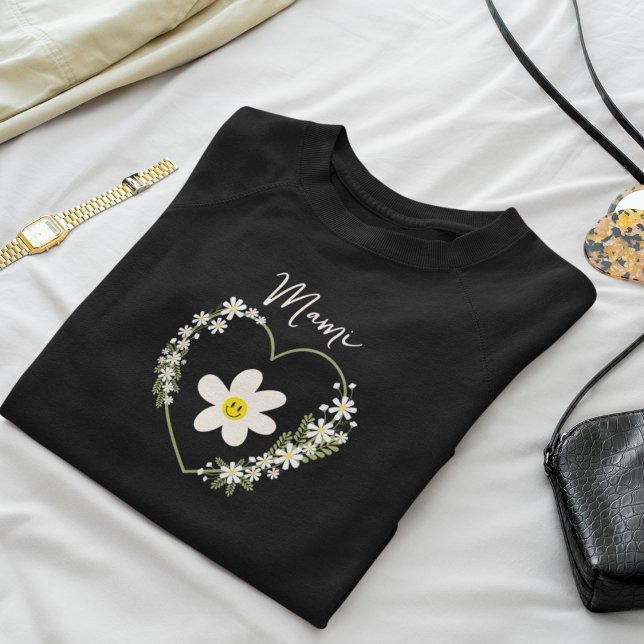Camiseta Retro Flower Heart Happy Face, Mami Espanhola, Mãe (Criador carregado)