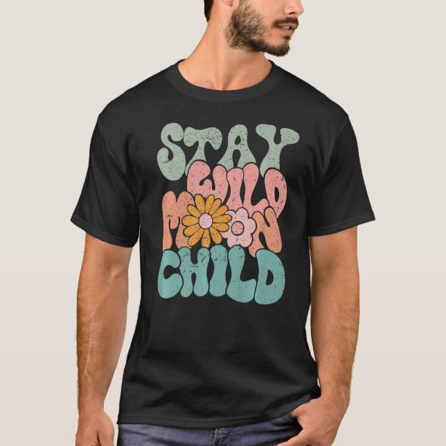 Camiseta Retro Flower Stay Wild Moon Child Hippie Girl Insp (Frente)