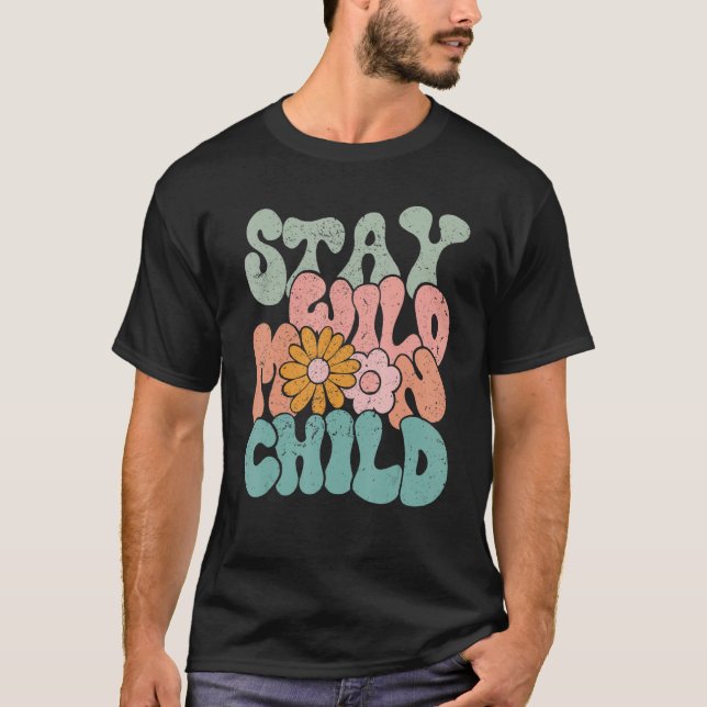 Camiseta Retro Flower Stay Wild Moon Child Hippie Girl Insp (Frente)