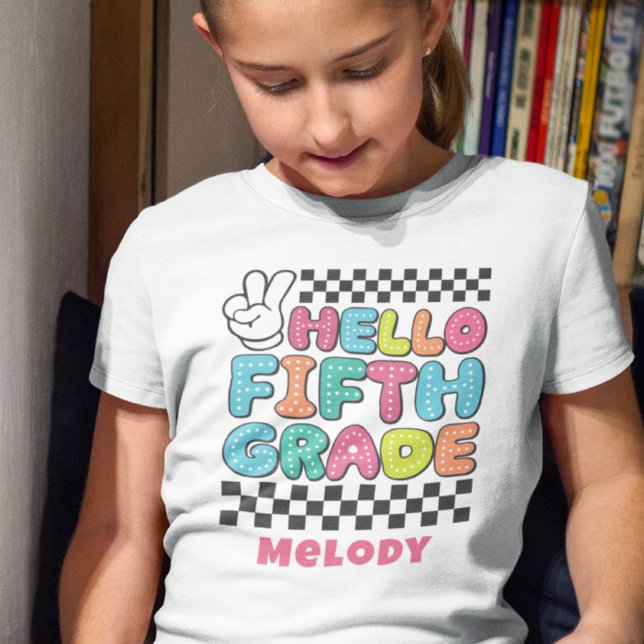 Camiseta retrô fofa de volta à escola da quinta sé (Criador carregado)
