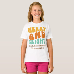 Camiseta Retrô Fofo Alegre e Brilhante Natal de Menina