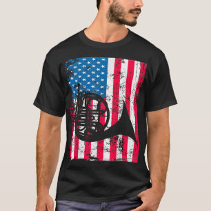 Camiseta Retro French Horn Vintage US Flag Music Trabalho d