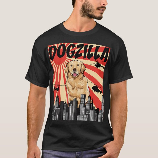 Camiseta Retro Funny Japonês Ouro Dogzilla Retriever Gif (Frente)