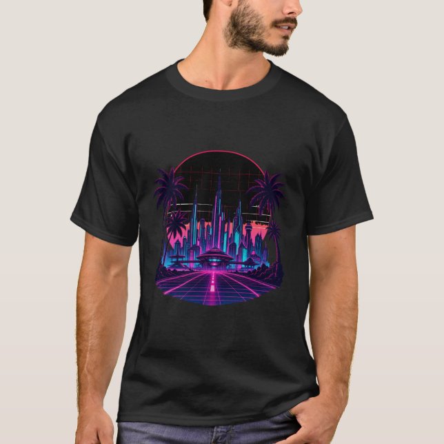 Camiseta Retro Futurismo Neon Synthwave (Frente)