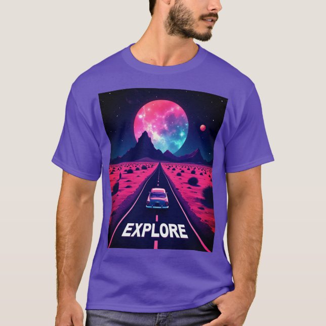 Camiseta Retro-Futurista Synthwave "EXPLORE" Noite no Deser (Frente)
