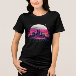 Camiseta Retro Futuristic Cityscape Vaporwave Sunset Neon S
