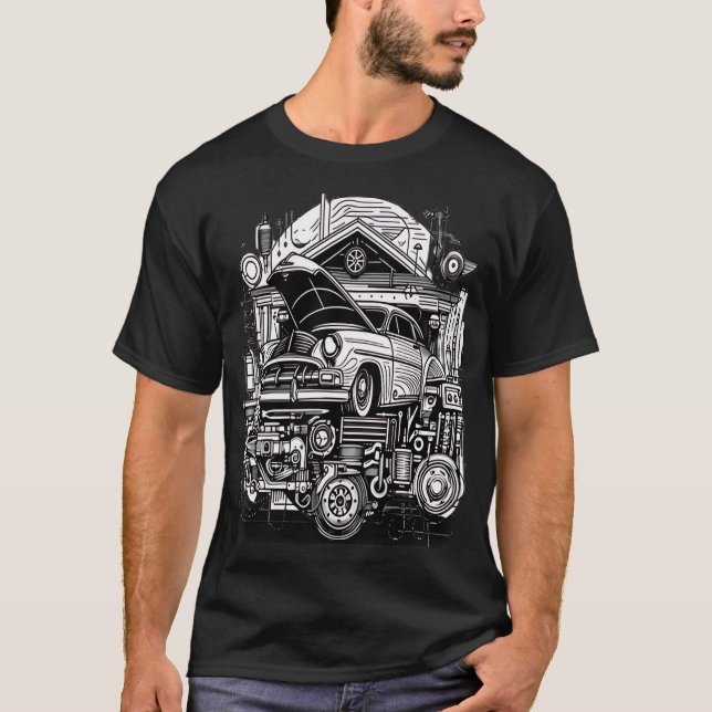 Camiseta Retro-Futuristic Mechanical Workshop (Frente)