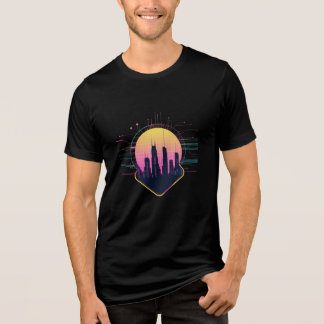 Camiseta Retro Futuristic Neon Cityscape Tech