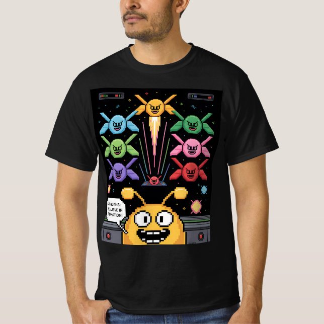 Camiseta Retro Galaga Galagans - Acredite na Forma (Frente)