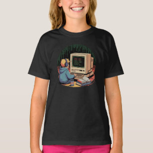 Camiseta Retro Gamer Kid na Arte de Pixel do Computador Vin