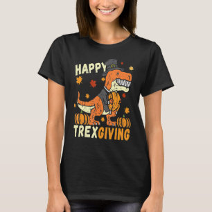 Camiseta Retro Garotos de Ação de Graças T Rex Dinossaur