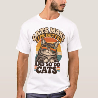 Camiseta Retro 'Gatos Tornam a Vida Melhor'