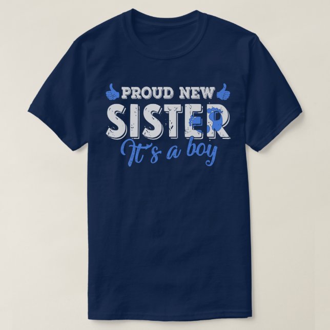 Camiseta Retro Gender Reveal Proud New Sister It's A Boy  (Frente do Design)