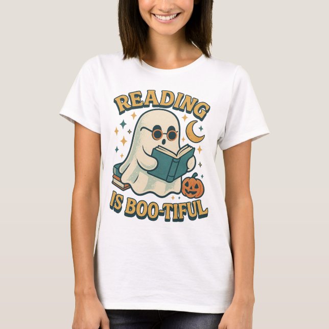 Camiseta Retro Ghost Reading Books • Retro halloween shirt (Frente)