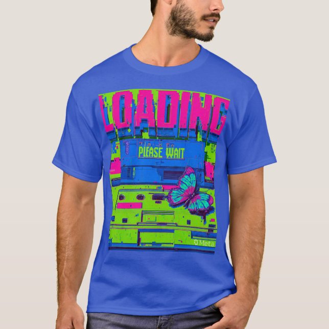 Camiseta Retro Glitch Art Butterfly Loading Please Wait T-S (Frente)