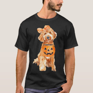 Camiseta Retro Goldendoodle Abóbora Jack O Lantern