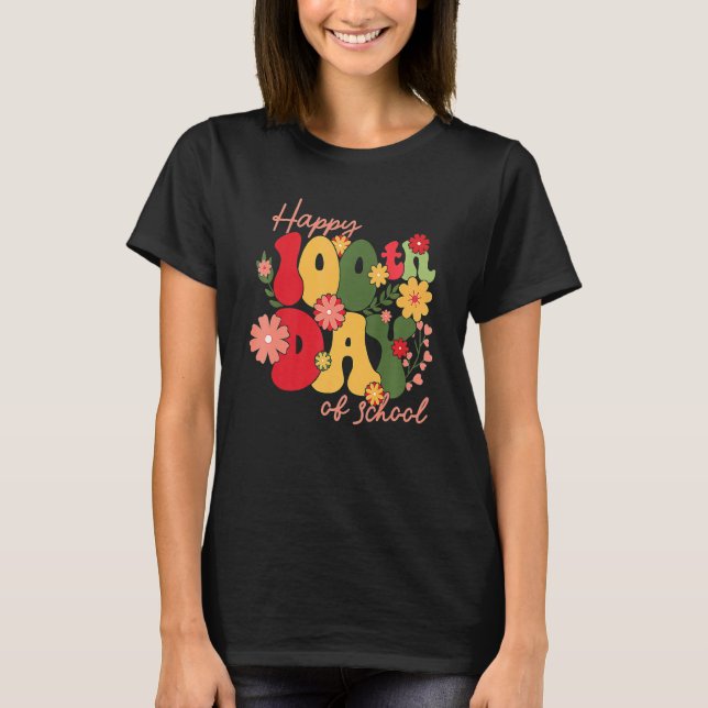 Camiseta Retro Groovy 100 Days Of School Teacher 100th Day  (Frente)