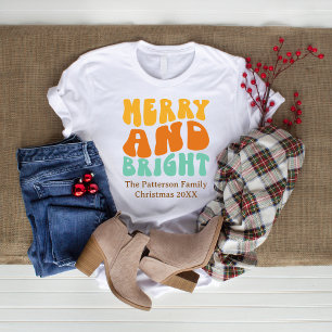 Camiseta Retrô Groovy Alegre e Brilhante Natal Feminino