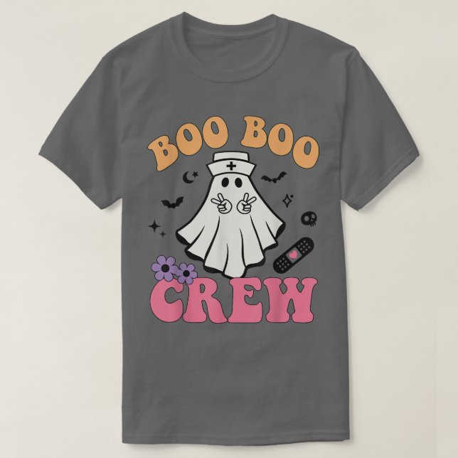 Camiseta Retro Groovy Boo Boo Crew Halloween Fantasma Flora (Frente do Design)