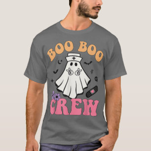 Camiseta Retro Groovy Boo Boo Crew Halloween Fantasma Flora