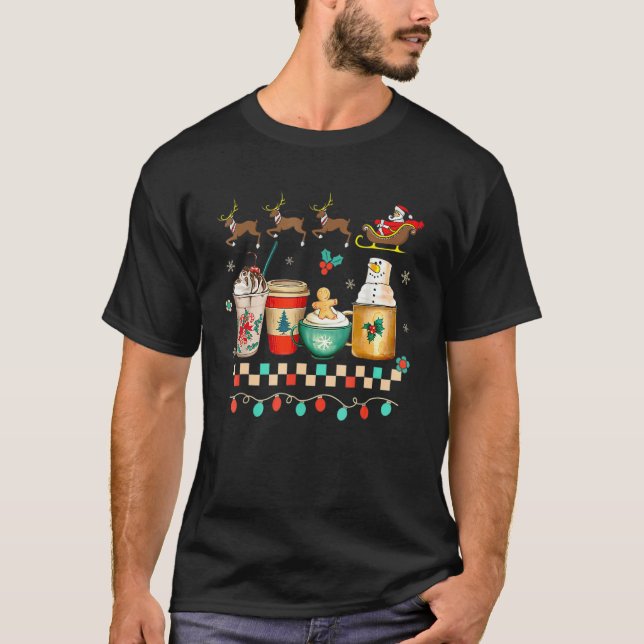 Camiseta Retro Groovy Christmas Coffee Women Winter Cozy Xm (Frente)