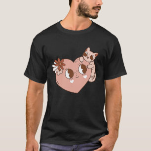 Camiseta Retro Groovy Coração Gato Hippie Dia dos Namorados