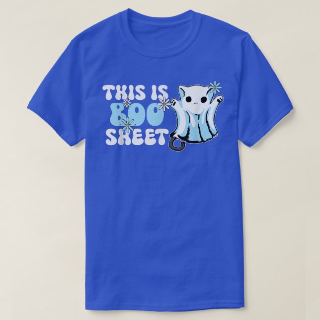 Camiseta Retro Groovy Cute Ghost Spooky Halloween Este É B (Frente do Design)