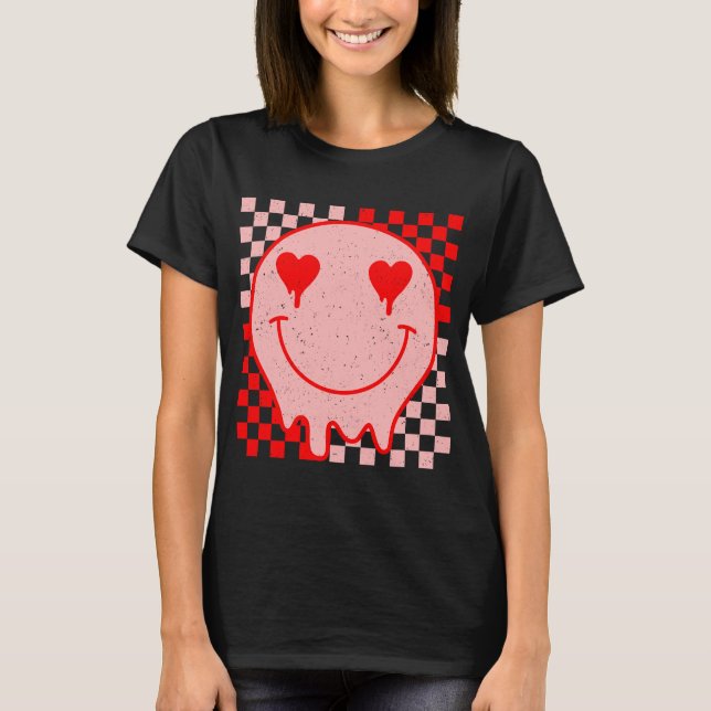 Camiseta Retro Groovy Dia de os namorados Hippie Heart Engr (Frente)