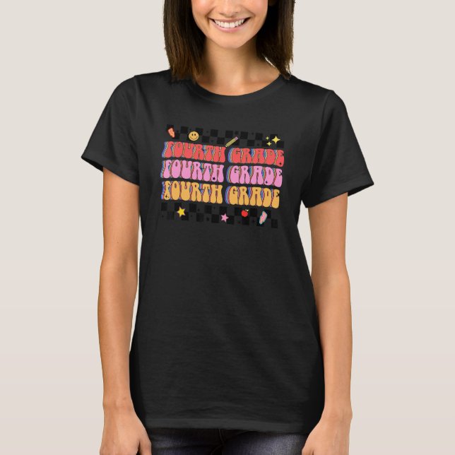 Camiseta Retro Groovy do 4º ano da Equipe de Diversão do 4º (Frente)