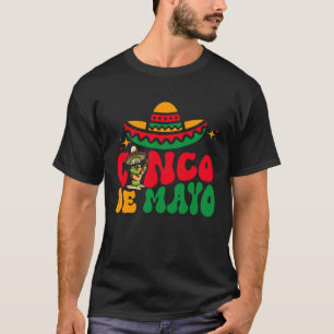 Camiseta Retro Groovy Feliz Cinco De Mayo Partido Mexicano