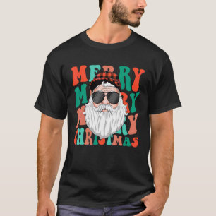 Camiseta Retro Groovy Feliz de Natal Fique Brilhante Hippie