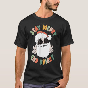 Camiseta Retro Groovy Feliz de Natal Fique Brilhante Hippie
