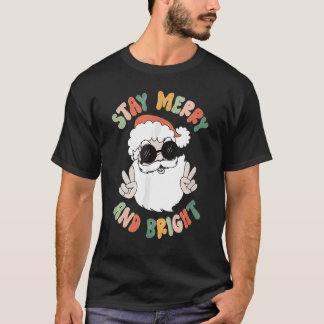 Camiseta Retro Groovy Feliz de Natal Fique Brilhante Hippie