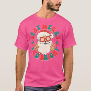 Camiseta Retro Groovy Feliz de Natal Fique Brilhante Hippie