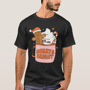 Camiseta Retro Groovy Feliz E Bright Gingerbird Christma
