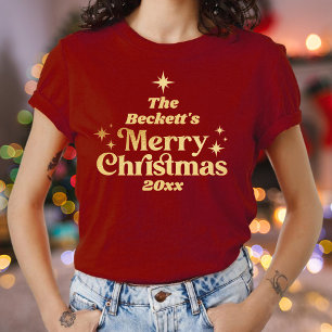 Camiseta Retro Groovy Feliz Família Feriado de Natal